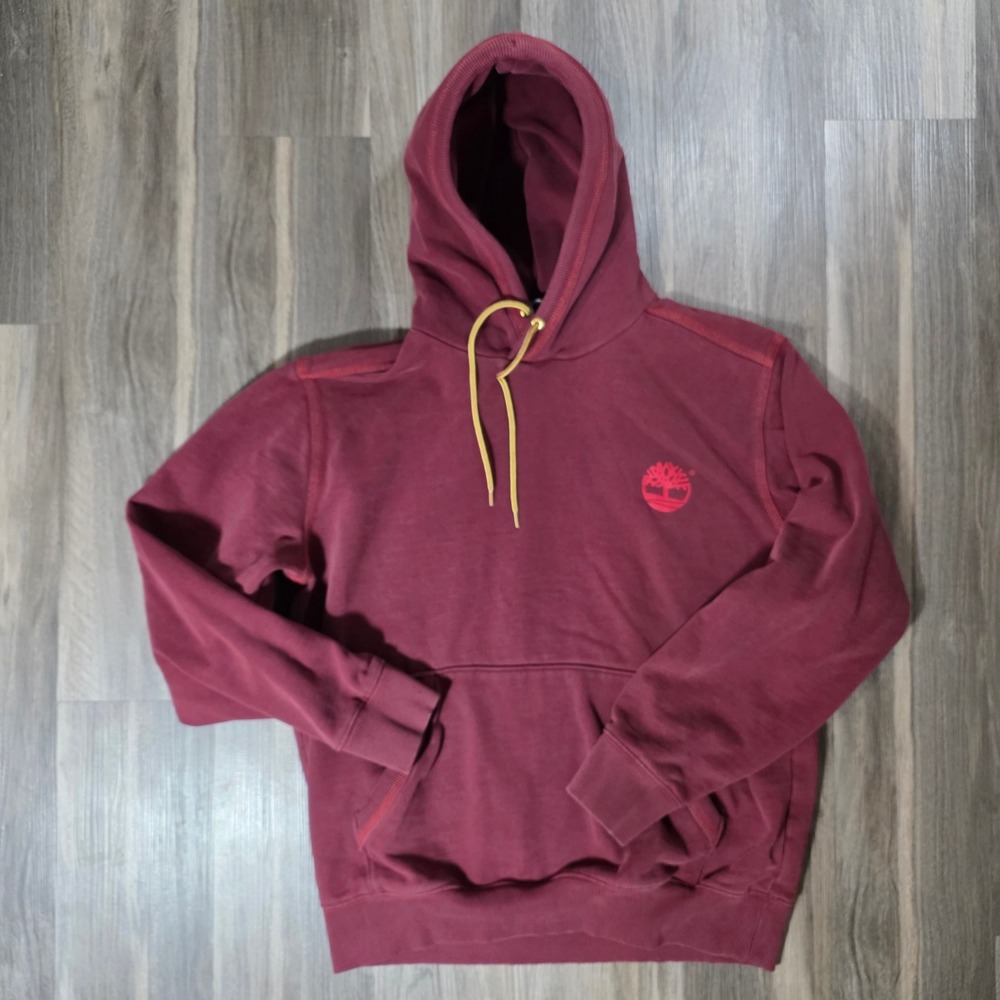 Timberland Mens Authentic Fit Hoodie Burgundy Red‎ Fleece Pullover Size M